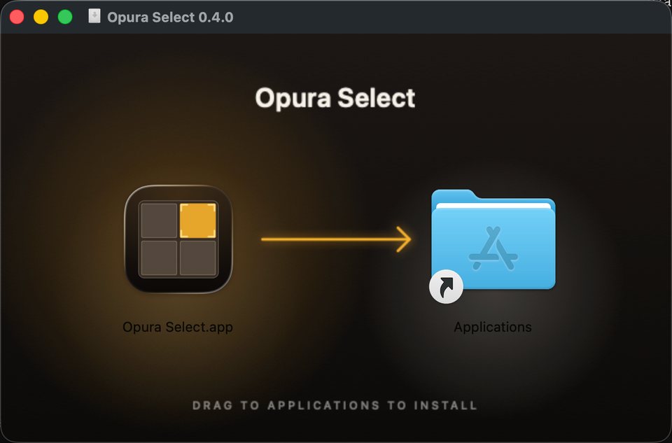 Installer window: drag Opura Select to Applications