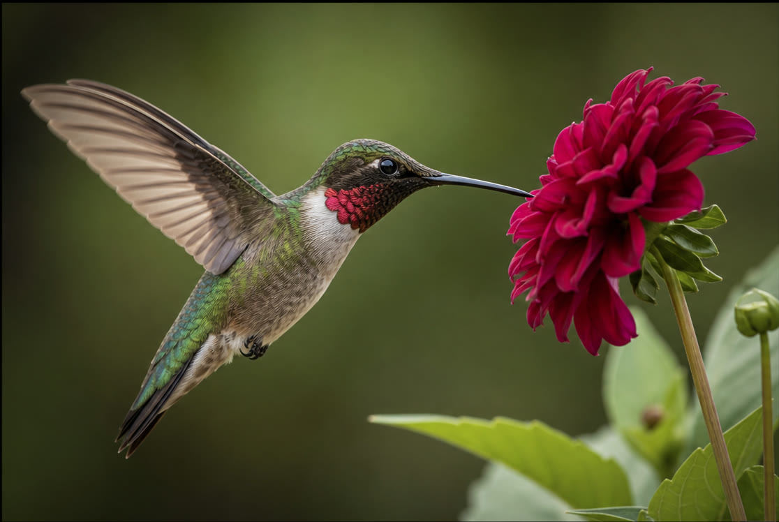Kolibri an einer Dahlie aus einer echten App-Aufnahme